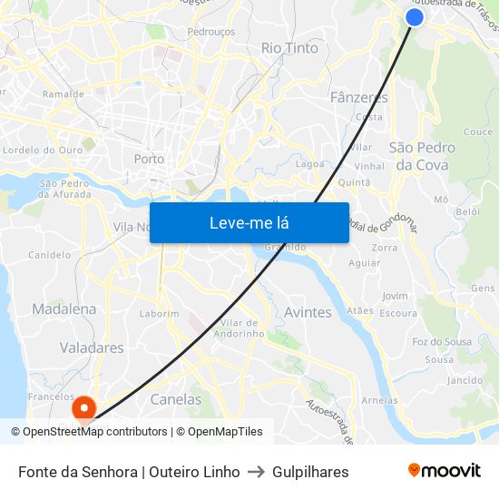 Fonte da Senhora | Outeiro Linho to Gulpilhares map