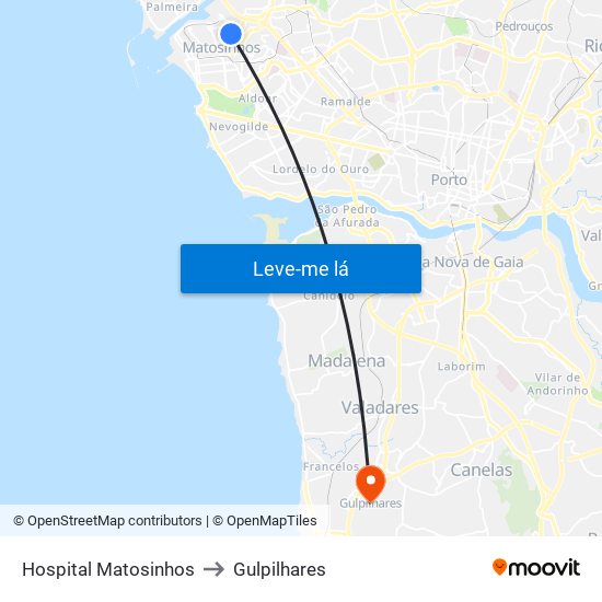 Hospital Matosinhos to Gulpilhares map