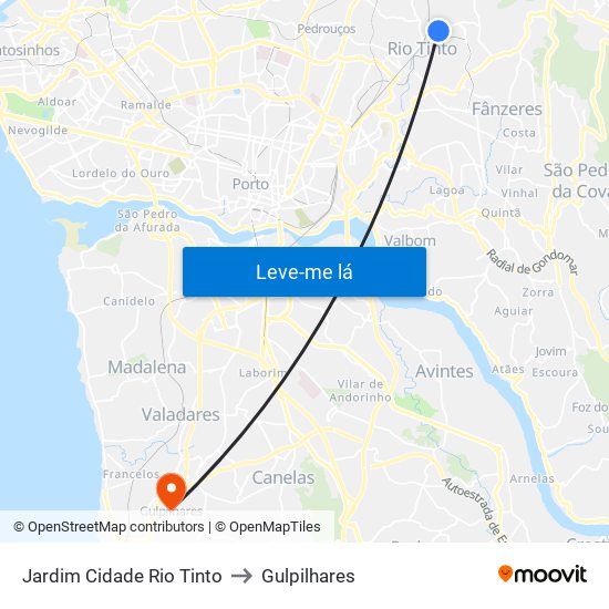 Jardim Cidade Rio Tinto to Gulpilhares map