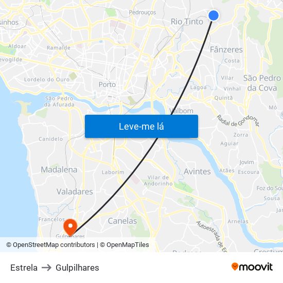 Estrela to Gulpilhares map