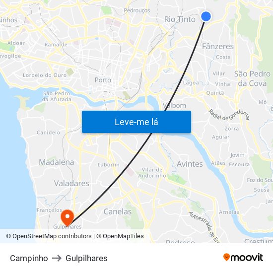 Campinho to Gulpilhares map