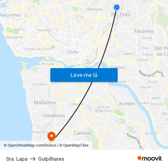 Sra. Lapa to Gulpilhares map