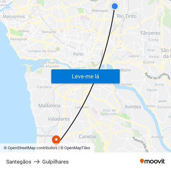 Santegãos to Gulpilhares map