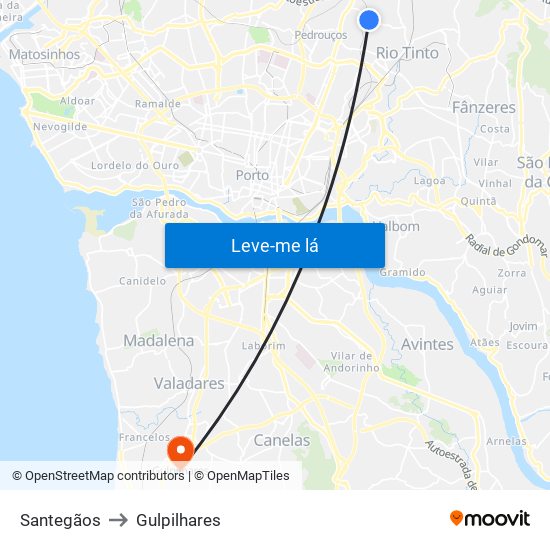 Santegãos to Gulpilhares map