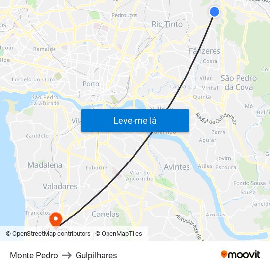 Monte Pedro to Gulpilhares map