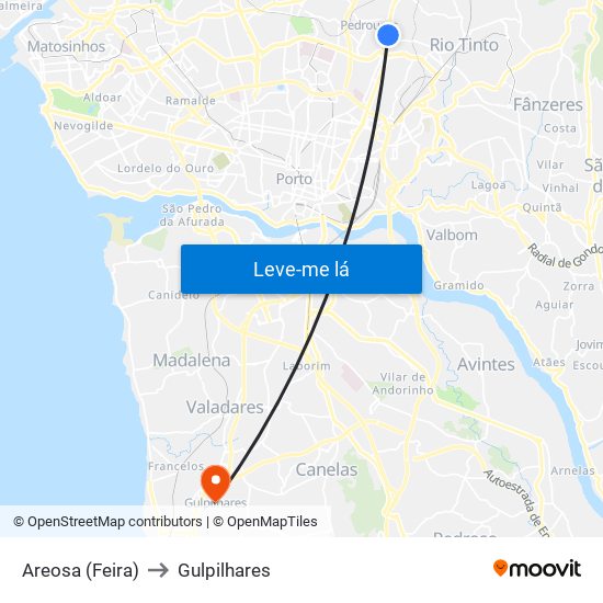 Areosa (Feira) to Gulpilhares map