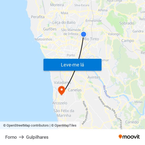Forno to Gulpilhares map