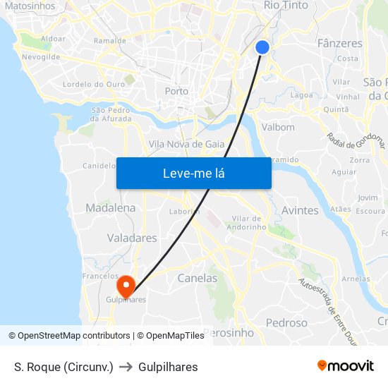 S. Roque (Circunv.) to Gulpilhares map