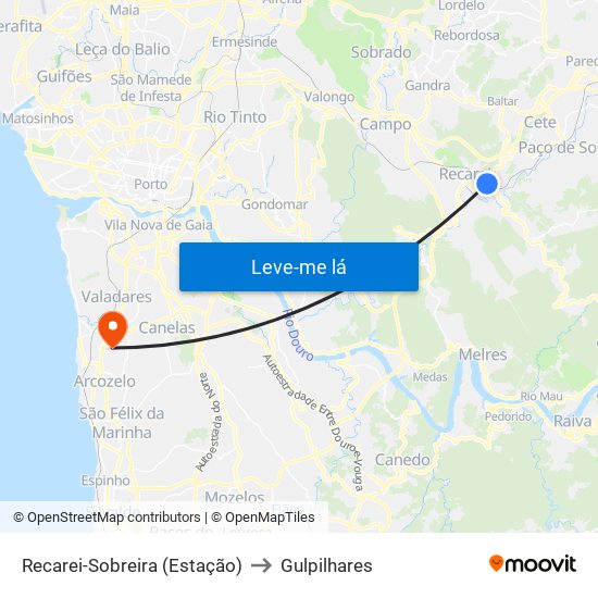 Recarei-Sobreira (Estação) to Gulpilhares map