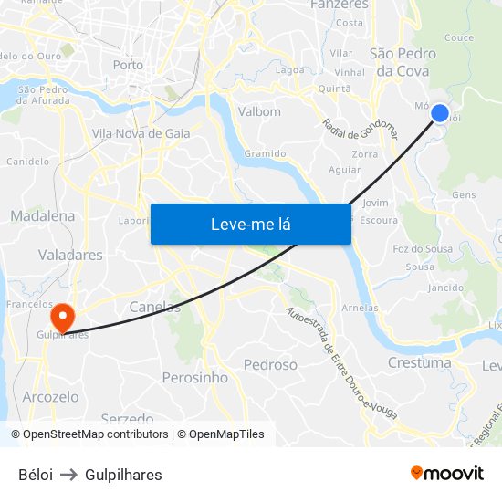 Béloi to Gulpilhares map