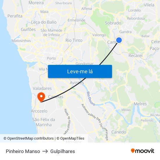 Pinheiro Manso to Gulpilhares map
