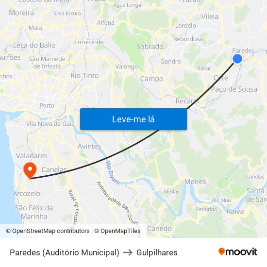 Paredes (Auditório Municipal) to Gulpilhares map