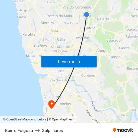 Bairro Folgosa to Gulpilhares map