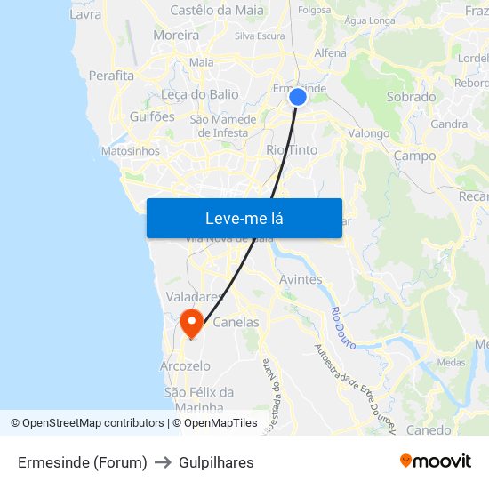 Ermesinde (Forum) to Gulpilhares map