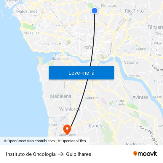 Instituto de Oncologia to Gulpilhares map