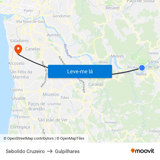 Sebolido Cruzeiro to Gulpilhares map