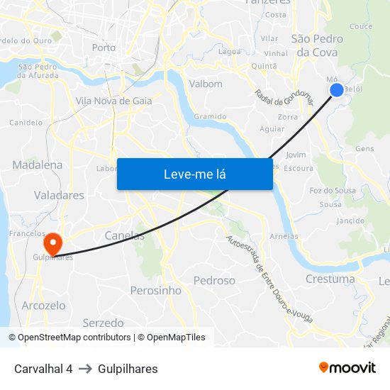 Carvalhal 4 to Gulpilhares map