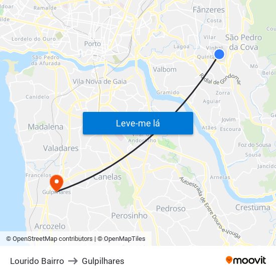 Lourido Bairro to Gulpilhares map