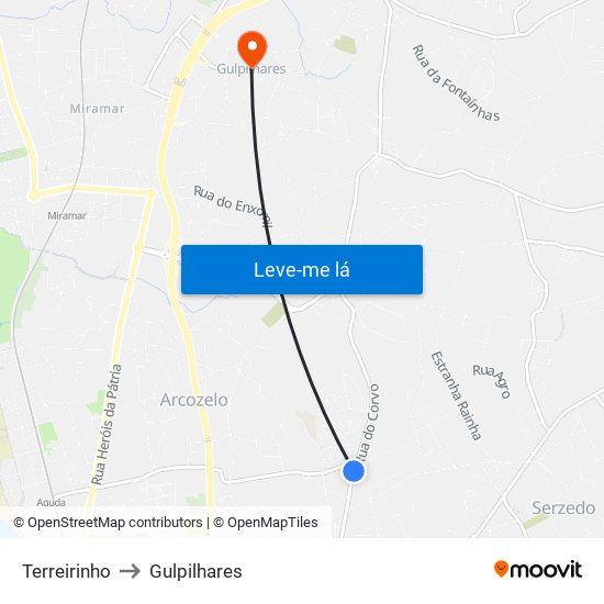 Terreirinho to Gulpilhares map