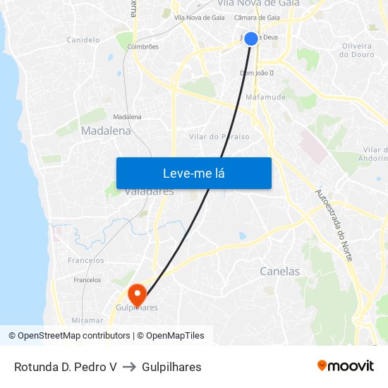 Rotunda D. Pedro V to Gulpilhares map