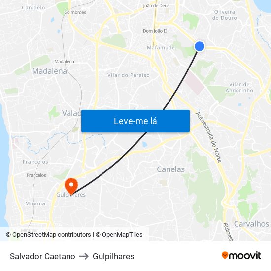 Salvador Caetano to Gulpilhares map