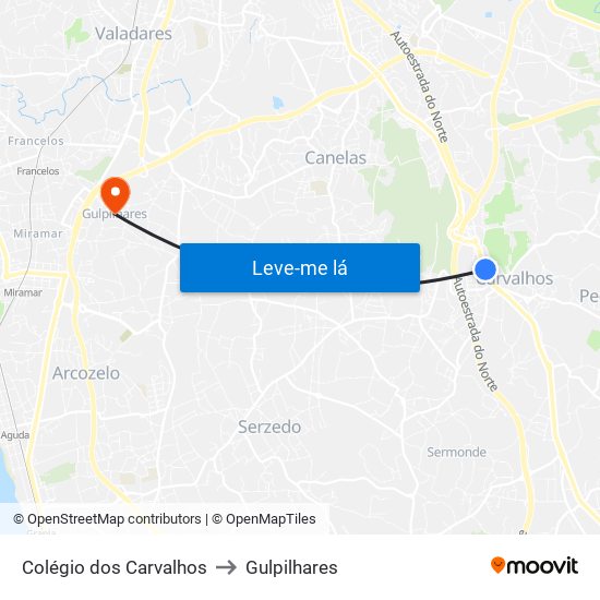 Colégio dos Carvalhos to Gulpilhares map