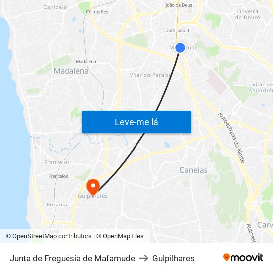 Junta de Freguesia de Mafamude to Gulpilhares map