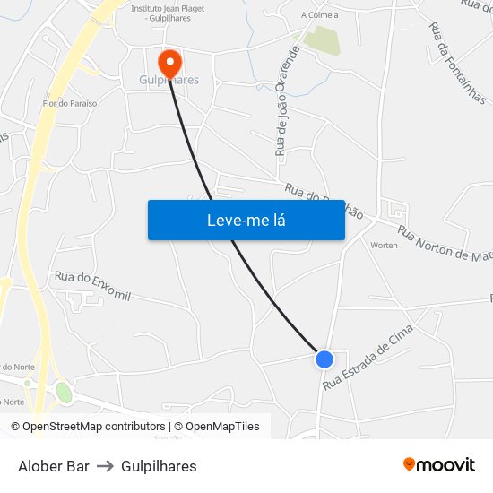Alober Bar to Gulpilhares map