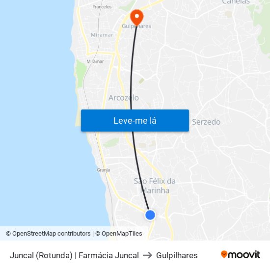 Juncal (Rotunda) to Gulpilhares map