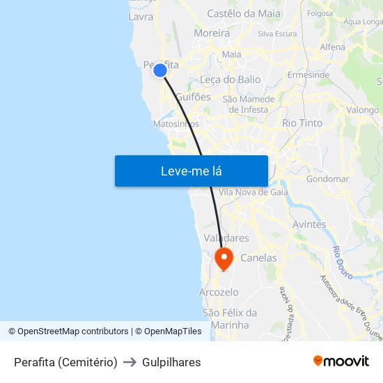 Perafita (Cemitério) to Gulpilhares map