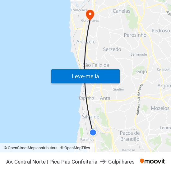 Av. Central Norte to Gulpilhares map