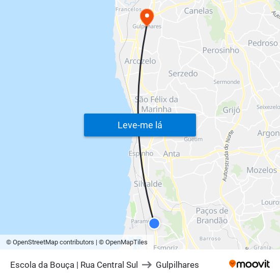 Escola da Bouça to Gulpilhares map