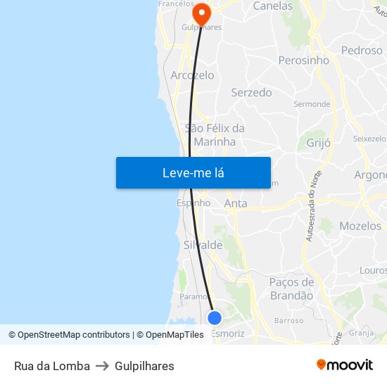 Rua da Lomba to Gulpilhares map