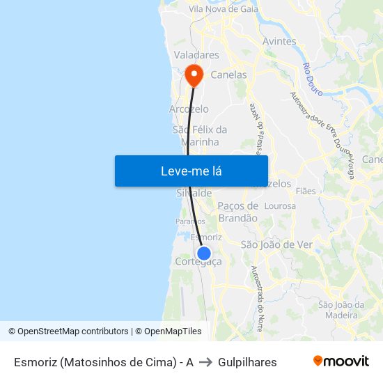 Esmoriz (Matosinhos de Cima) - A to Gulpilhares map