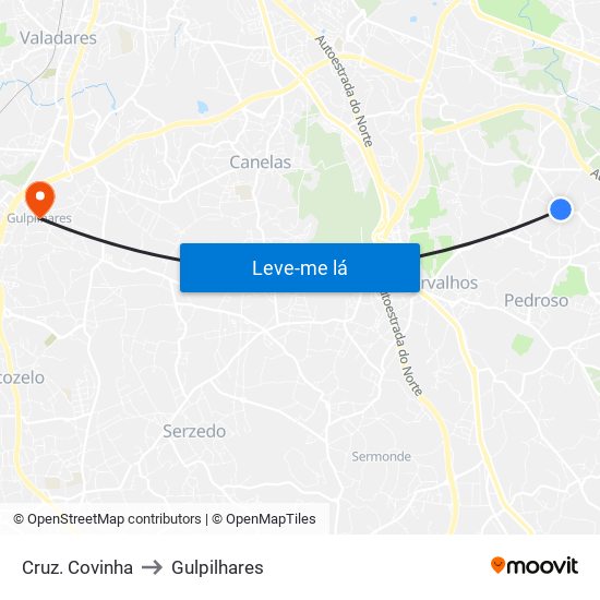 Cruz. Covinha to Gulpilhares map