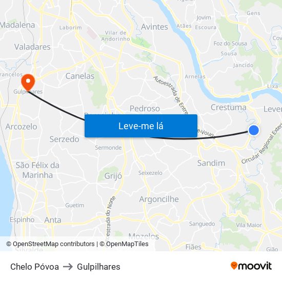 Chelo Póvoa (Lever) to Gulpilhares map
