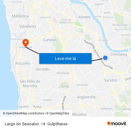 Largo do Seixoalvo to Gulpilhares map