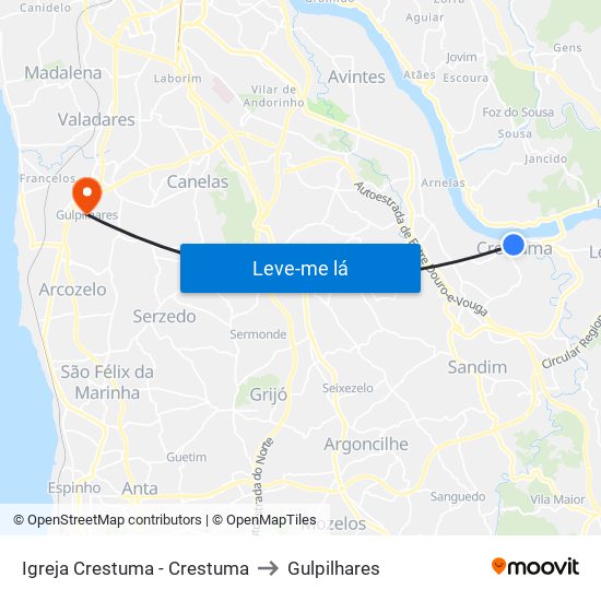 Igreja Crestuma - Crestuma to Gulpilhares map