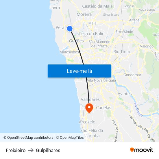 Freixieiro to Gulpilhares map