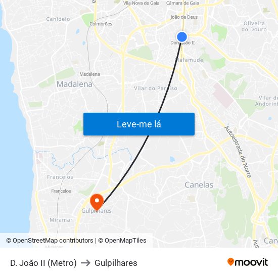 D. João II (Metro) to Gulpilhares map