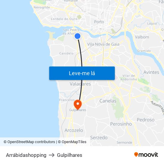 Arrábidashopping to Gulpilhares map