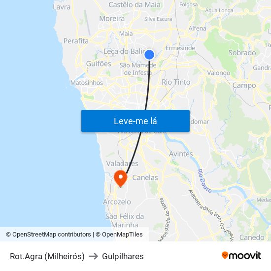 Rot.Agra (Milheirós) to Gulpilhares map