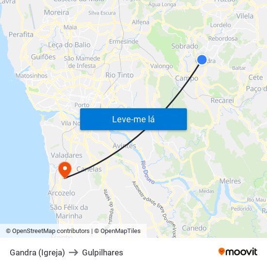 Gandra (Igreja) to Gulpilhares map