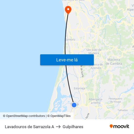 Lavadouros de Sarrazola A to Gulpilhares map