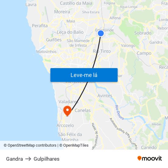 Gandra to Gulpilhares map
