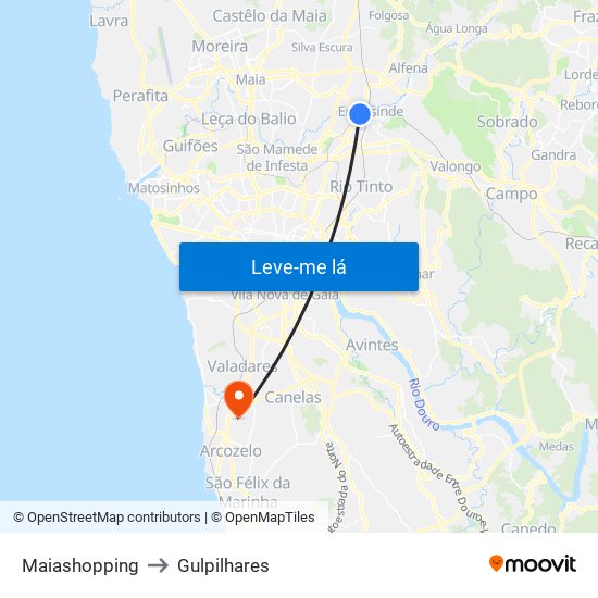 Maiashopping to Gulpilhares map