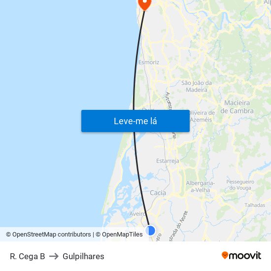 R. Cega B to Gulpilhares map