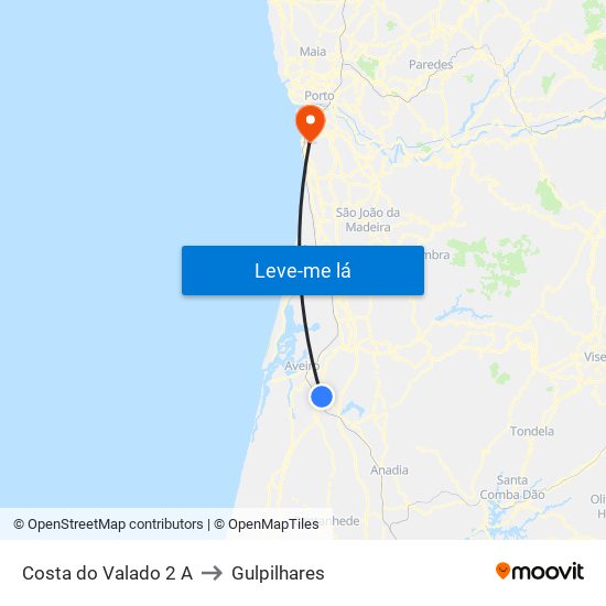 Costa do Valado 2 A to Gulpilhares map