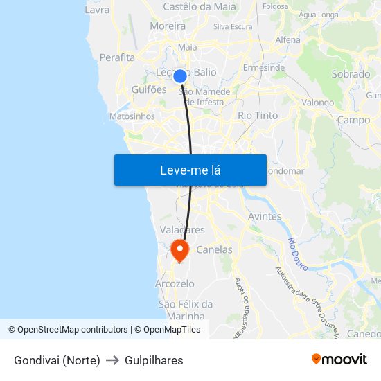 Gondivai (Norte) to Gulpilhares map