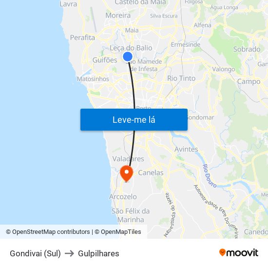 Gondivai (Sul) to Gulpilhares map
